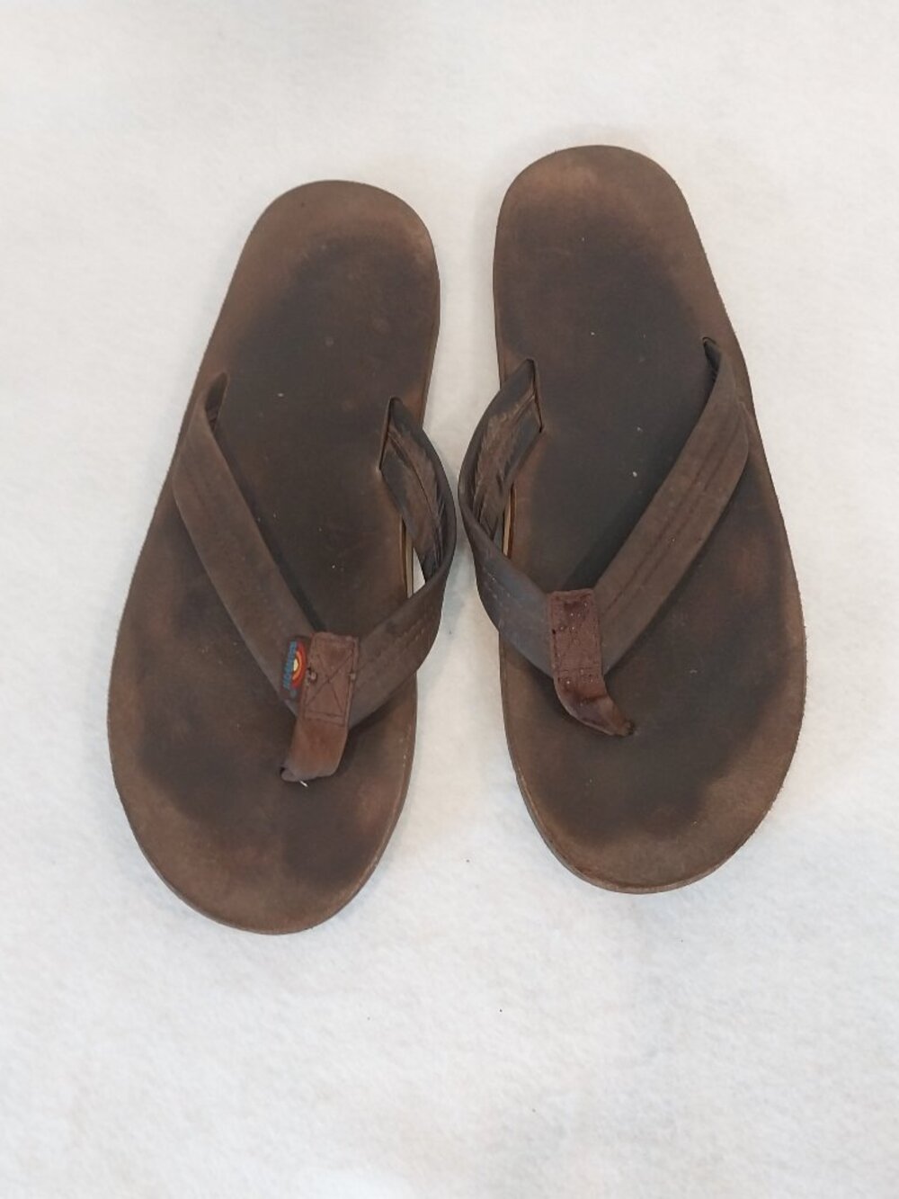Rainbow Brown Leather Flip Flops Mens 13 Sandals Casual Comfort Slip On Shoes